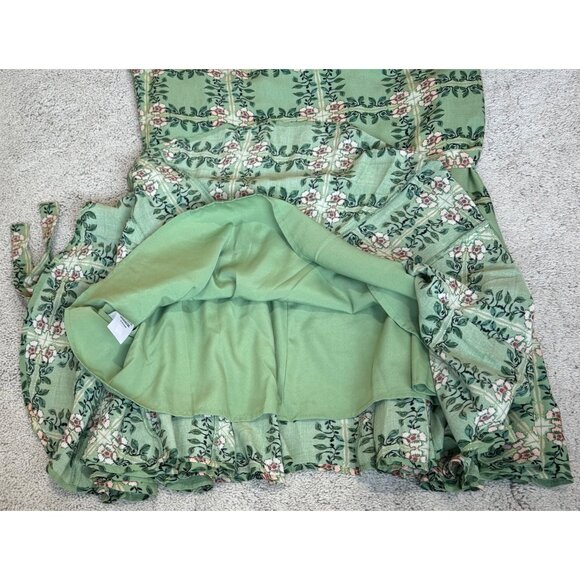 LOFT Dress New Size Small Tiled Vine Green Dress w/ Tie Long Sleeve NWT - Picture 9 of 13